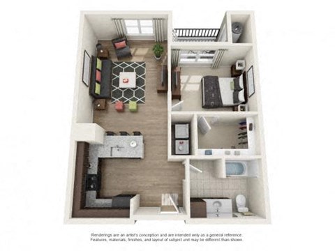 Floor plan for 1 bed, 1 bath, 807 sqft